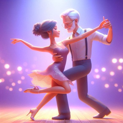 A couple having fun, enjoying themselves, dancing improver moves together.